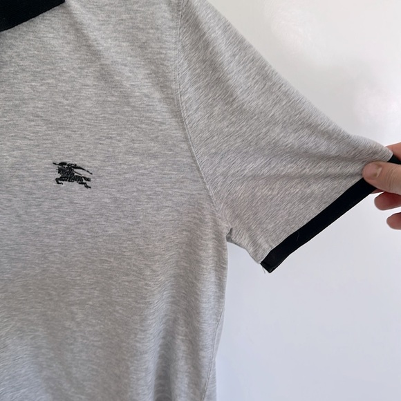 Like New Burberry London Gray and Black Cotton Stretch Polo Shirt Medium Size - Picture 6 of 10